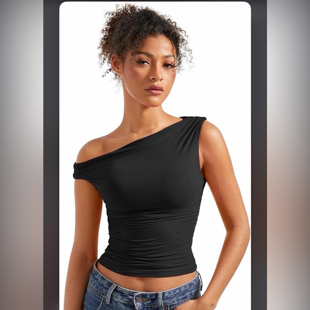 Black Off the Shoulder Ruched Top